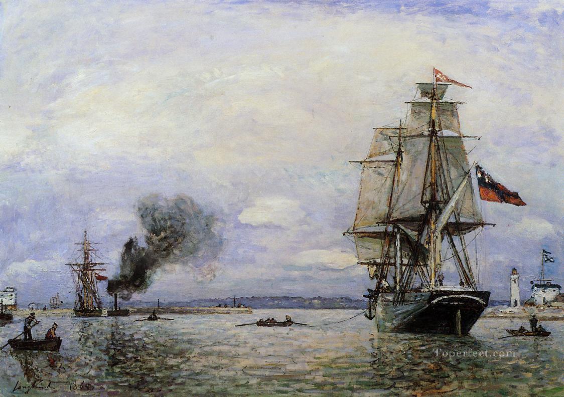 Leaving the Port of Honfleur ship seascape Johan Barthold Jongkind Oil Paintings
